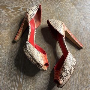 SERGIO ROSSI Tricolor Python Peep Toe Platform D'orsay Pumps Size 39.5